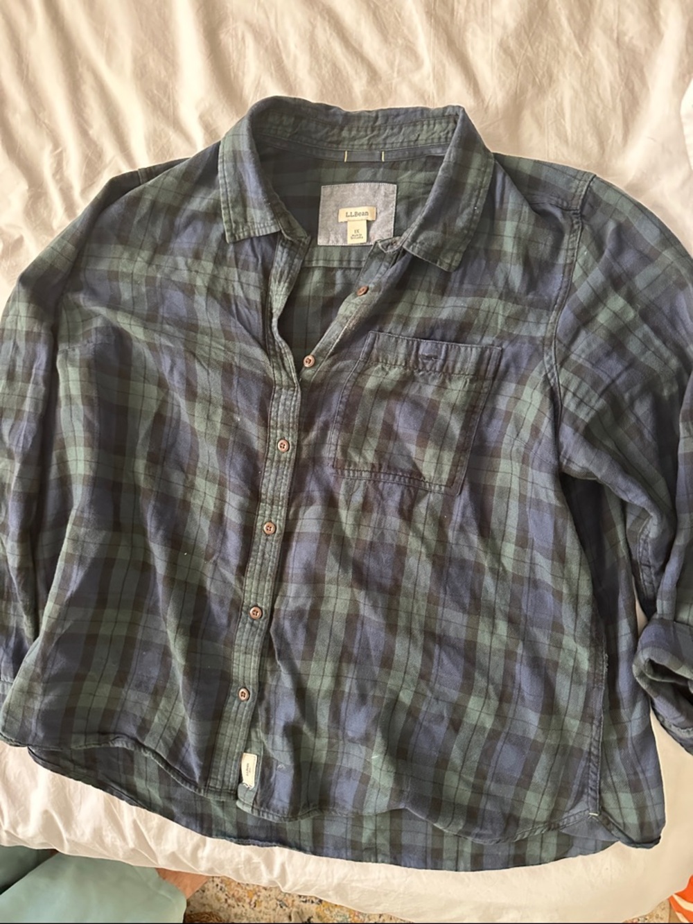 L.L. Bean Women’s Blue & Green Plaid Casual Button-Down Shirt
